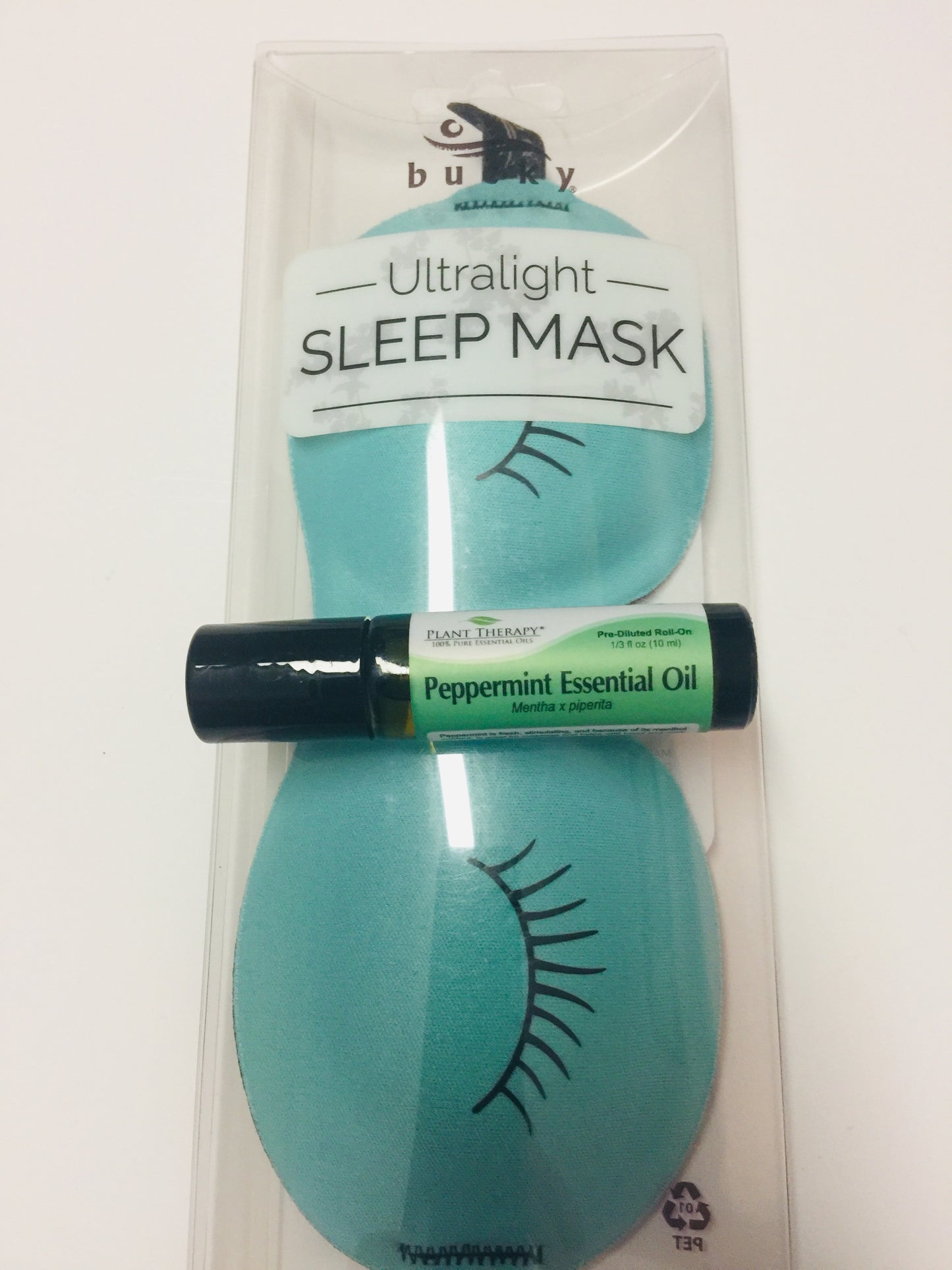 2-piece gift set of Relaxation! Eye Mask and Peppermint Essential Oil  (10 ml. pre-diluted) roller bottle, Ideal for power-napping